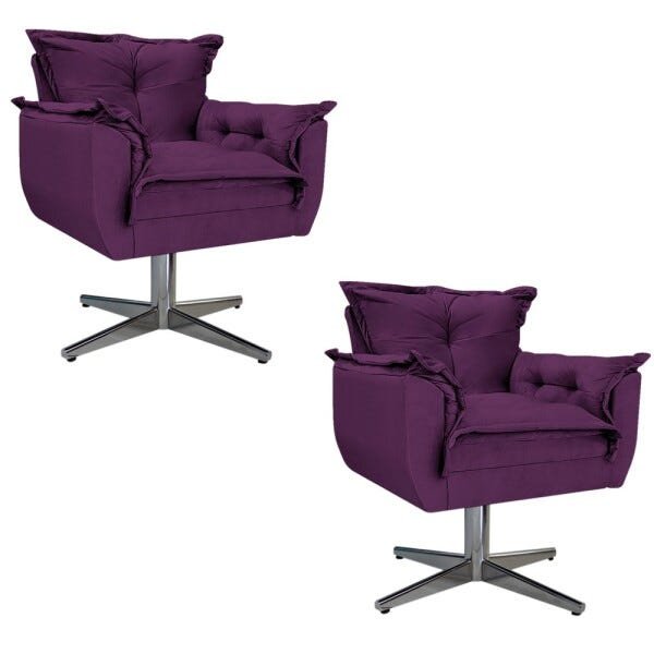 Kit 2 Poltronas Opala Base Giratória de Metal Suede Roxo - Sts Móveis - 1