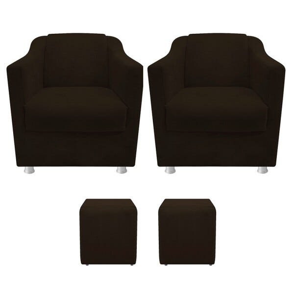 Kit 2 Poltronas Tilla e 2 Puffs Dado Corano Marrom - 1