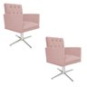 Kit 2 Poltronas Fernanda Base Giratória de Metal Suede Rosê - 1