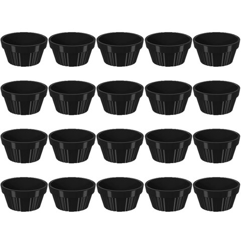 Kit 20 Ramekin 30ml Molho Maionese Shoyu Restaurante Preto Ramequim Oriental Uno Coza Canelado