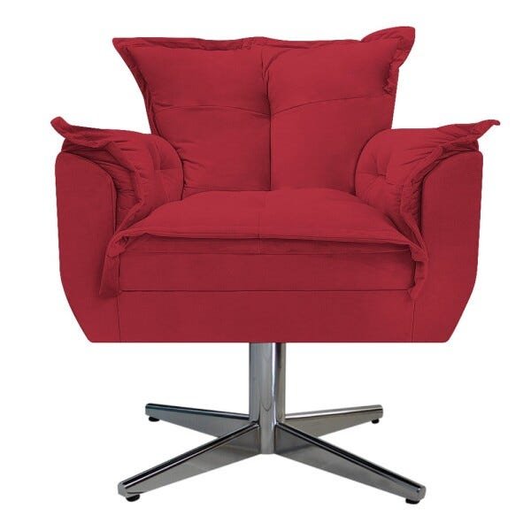 Kit 2 Poltronas Opala Base Giratória de Metal Suede Vermelho - Sts Móveis - 3