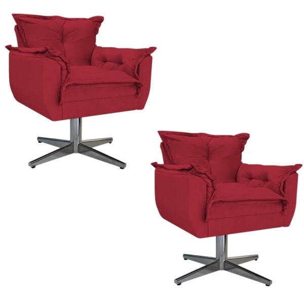 Kit 2 Poltronas Opala Base Giratória de Metal Suede Vermelho - Sts Móveis - 1