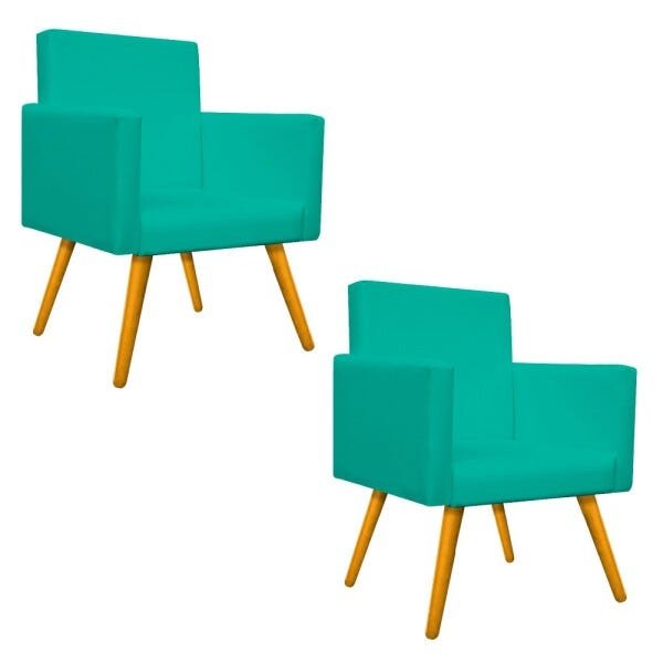 Kit 2 Poltronas Beatriz Palito Mel Corano Azul Turquesa - 1