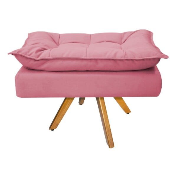 Kit 2 Poltronas e 2 Puff Opala Base Giratória de Madeira Suede Rosa Bebê - Sts Móveis - 4