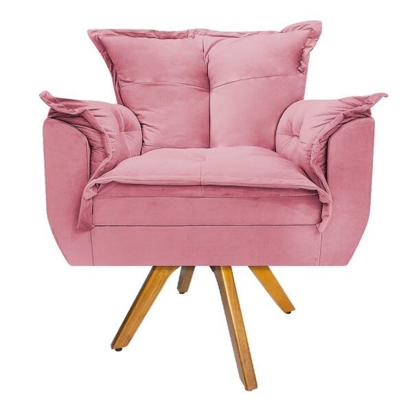 Kit 2 Poltronas e 2 Puff Opala Base Giratória de Madeira Suede Rosa Bebê - Sts Móveis - 3
