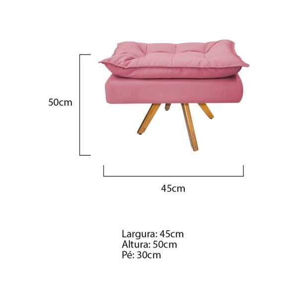 Kit 2 Poltronas e 2 Puff Opala Base Giratória de Madeira Suede Rosa Bebê - Sts Móveis - 6