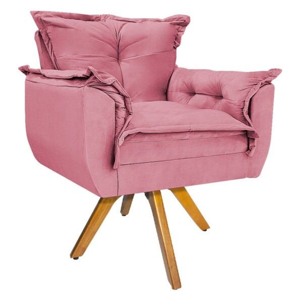 Kit 2 Poltronas e 2 Puff Opala Base Giratória de Madeira Suede Rosa Bebê - Sts Móveis - 2