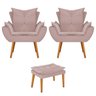 Kit 2 Poltronas e Puff Apolo Palito Mel Suede Rosê - 1