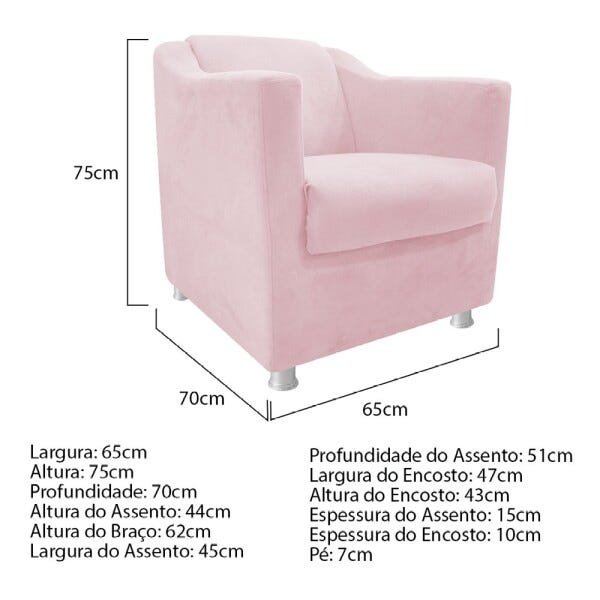 Kit 2 Poltronas Tilla e 2 Puffs Dado Corano Rosa Bebê - 4