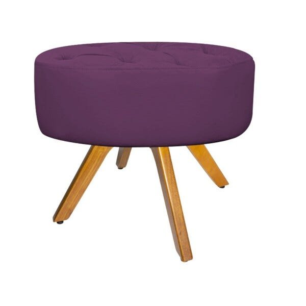 Kit 2 Puffs Fernanda Base Giratória Madeira Suede Roxo - Sts Móveis - 3