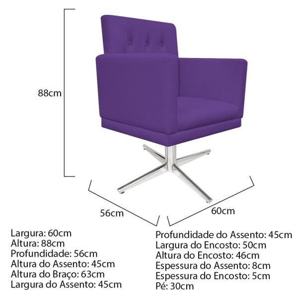 Kit 2 Poltronas Fernanda Base Giratória de Metal Corano Roxo - 5