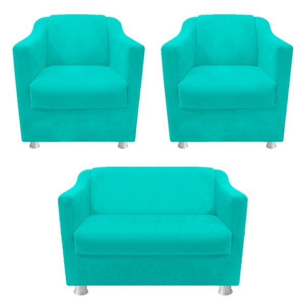 kit 02 Poltronas e 01 Namoradeira Tilla Corano Azul Turquesa - STS Móveis - 1