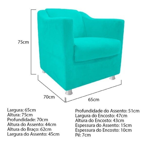 kit 02 Poltronas e 01 Namoradeira Tilla Corano Azul Turquesa - STS Móveis - 5