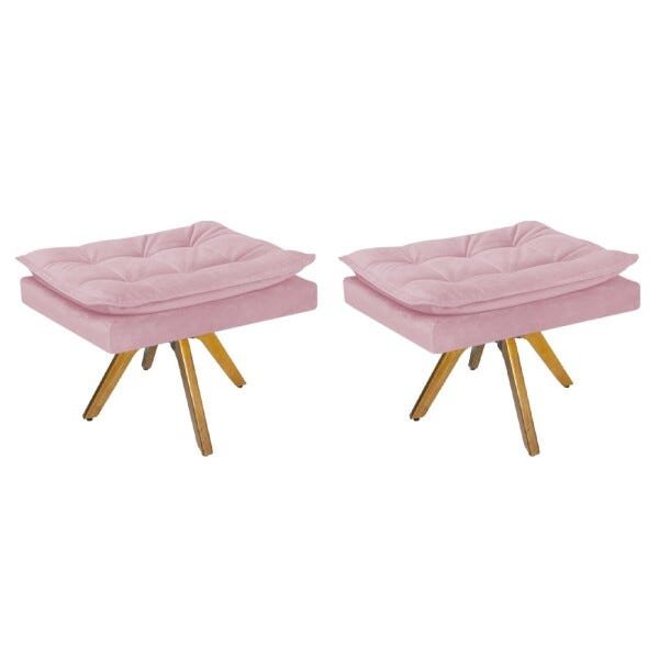 Kit 2 Puffs Apolo Base Giratória de Madeira Suede Rosa Bebê - Sts Móveis - 1