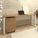 Ver imagem 1 de Mesa Escrivaninha Industrial 1,90m com Gaveteiro e Pés Metal Cor:macadâmia com Branco