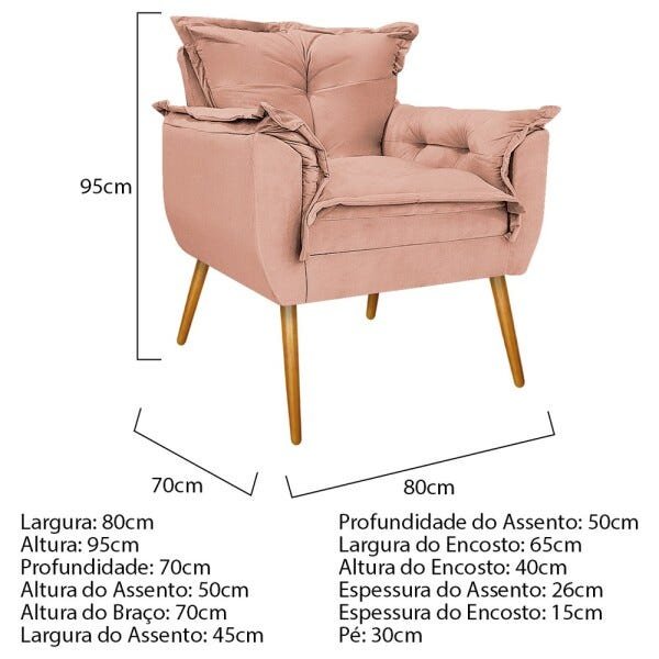 Kit 2 Poltronas e 2 Puff Opala Palito Mel Suede Rosê - Sts Móveis - 5