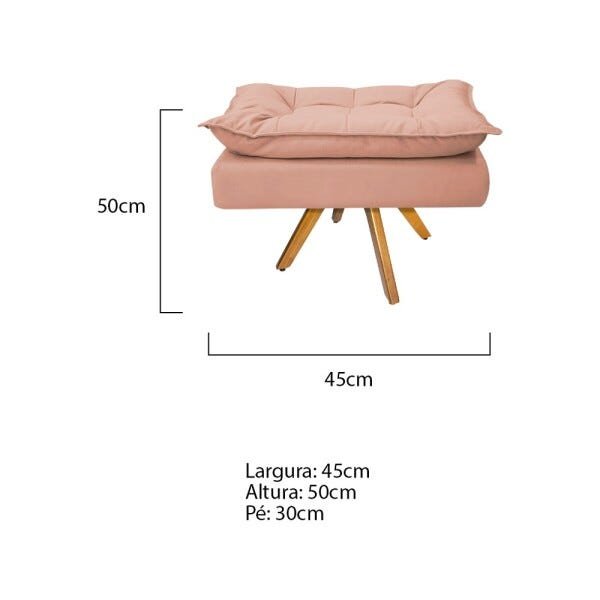 Kit 2 Poltronas e Puff Opala Base Giratória de Madeira Suede Rosê - Sts Móveis - 6