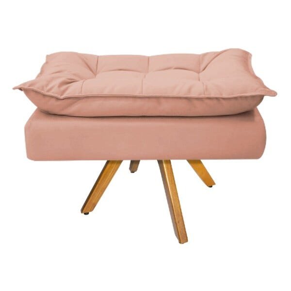 Kit 2 Poltronas e Puff Opala Base Giratória de Madeira Suede Rosê - Sts Móveis - 4