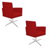 Kit 2 Poltronas Fernanda Base Giratória de Metal Suede Vermelho - 1