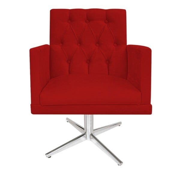 Kit 2 Poltronas Fernanda Base Giratória de Metal Suede Vermelho - 2