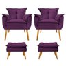 Kit 2 Poltronas e 2 Puff Opala Palito Mel Suede Roxo - Sts Móveis - 1