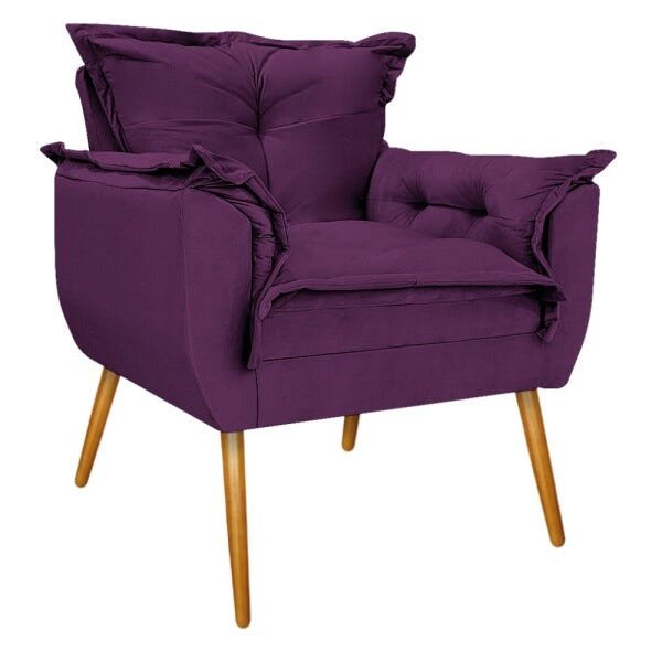 Kit 2 Poltronas e 2 Puff Opala Palito Mel Suede Roxo - Sts Móveis - 2