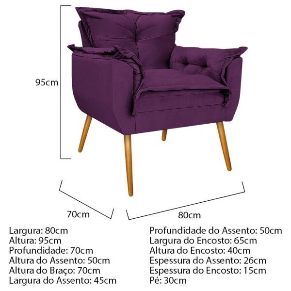 Kit 2 Poltronas e 2 Puff Opala Palito Mel Suede Roxo - Sts Móveis - 5