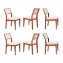 Ver imagem 1 de Kit 6 Cadeiras Madeira Maciça com Estofado e Fibra Natural Rattan Maya Yescasa Marrom/Champagne/Off White