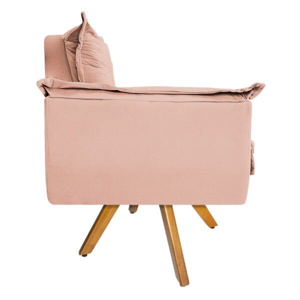 Kit 2 Poltronas Opala Base Giratória de Madeira Suede Rosê - Sts Móveis - 4