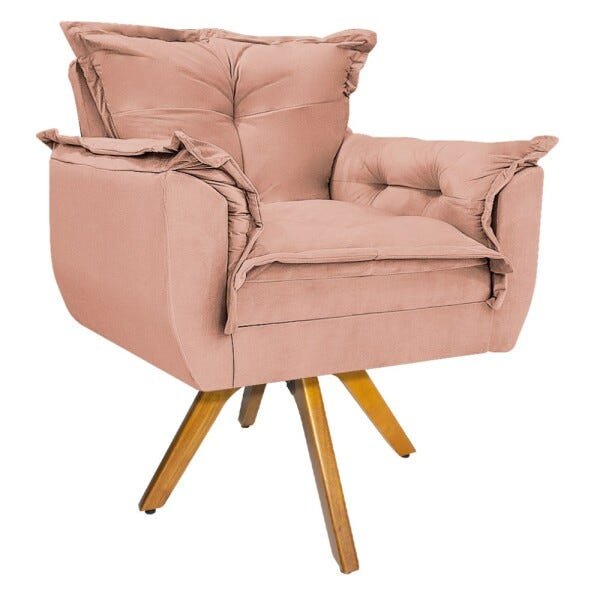Kit 2 Poltronas Opala Base Giratória de Madeira Suede Rosê - Sts Móveis - 2