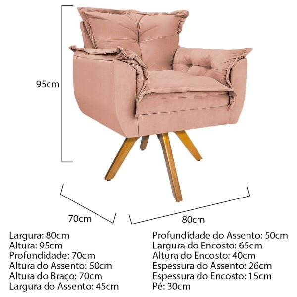 Kit 2 Poltronas Opala Base Giratória de Madeira Suede Rosê - Sts Móveis - 5