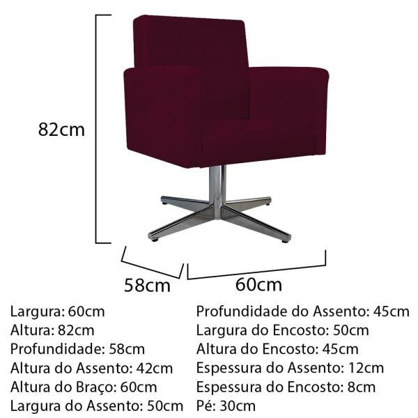 Kit 2 Poltronas Beatriz e Puff Sofia Base Giratória de Metal Suede Bordô - 4