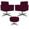 Kit 2 Poltronas Beatriz e Puff Sofia Base Giratória de Metal Suede Bordô - 1