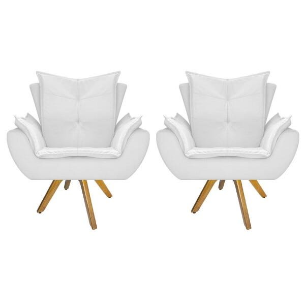Kit 2 Poltronas Apolo Base Giratória de Madeira Suede Branco - 1