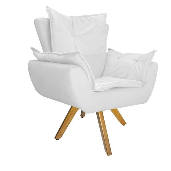 Kit 2 Poltronas Apolo Base Giratória de Madeira Suede Branco - 2