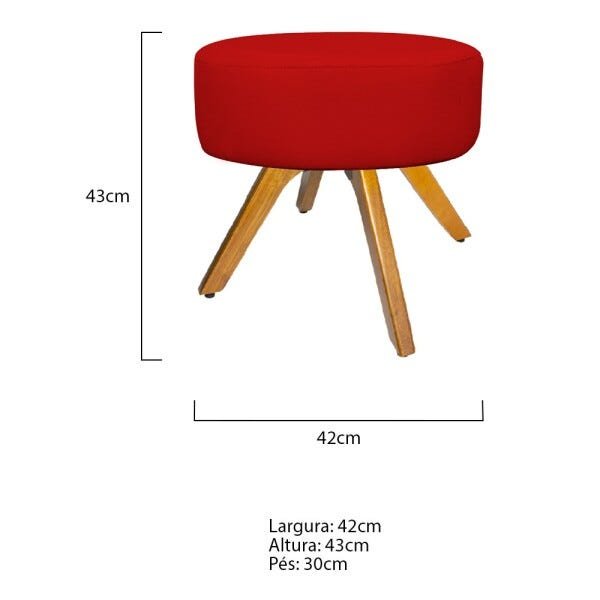 Kit 2 Poltronas Beatriz e 2 Puff Sofia Base Giratória de Madeira Corano Vermelho - 6