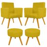 Kit 2 Poltronas Beatriz e 2 Puff Sofia Palito Mel Suede Amarelo - 1