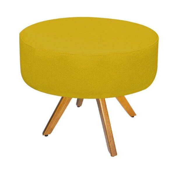 Kit 2 Poltronas Beatriz e 2 Puff Sofia Base Giratória de Madeira Suede Amarelo - 5