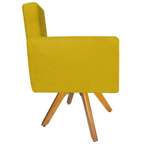 Kit 2 Poltronas Beatriz e 2 Puff Sofia Base Giratória de Madeira Suede Amarelo - 4