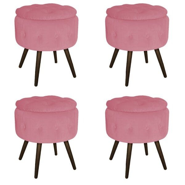 Kit 4 Puffs Londres Baú Palito Tabaco Suede Rosa Bebê - Sts Móveis - 1