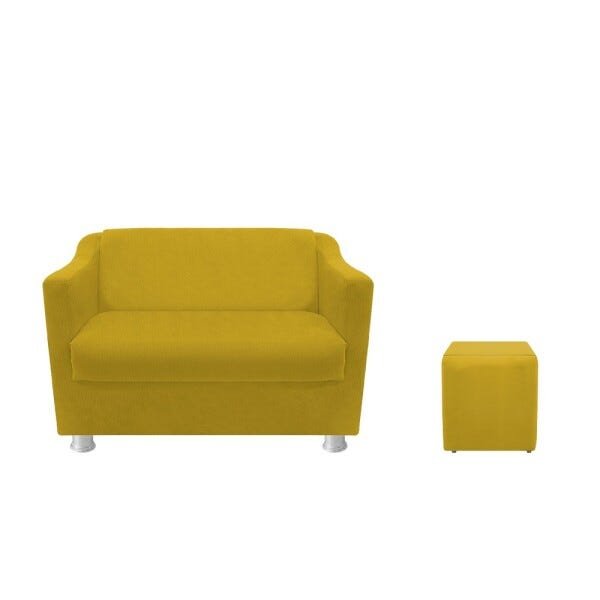 kit Namoradeira Tilla e Puff Dado Suede Amarelo - STS Móveis - 1