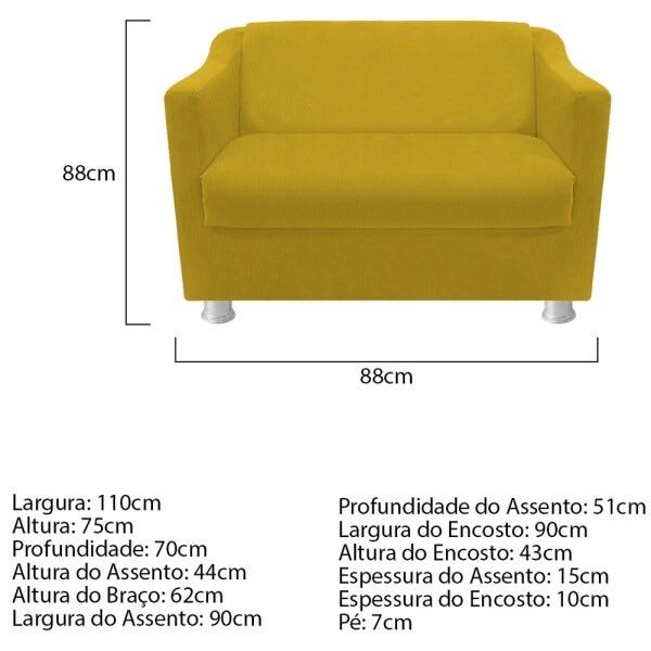 kit Namoradeira Tilla e Puff Dado Suede Amarelo - STS Móveis - 4