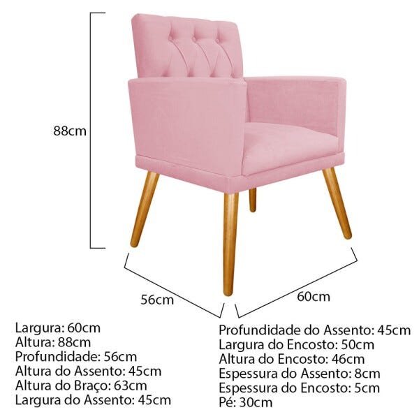 Poltrona Fernanda Pés Palito Mel Suede Rosa Bebê - STS Móveis - 4