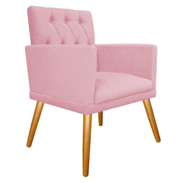 Poltrona Fernanda Pés Palito Mel Suede Rosa Bebê - STS Móveis - 1
