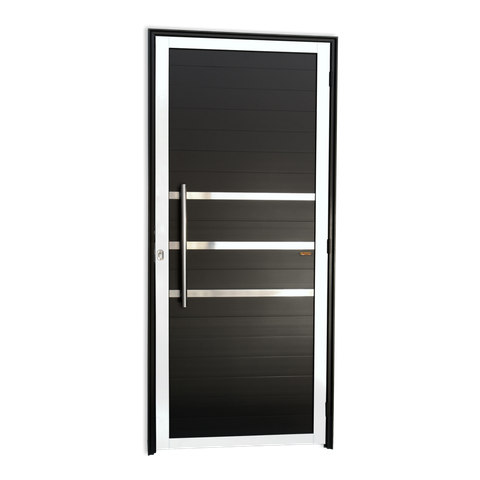 Porta Alumínio Lambril c/Friso c/Puxador e.Mix Preto 80 Brimak