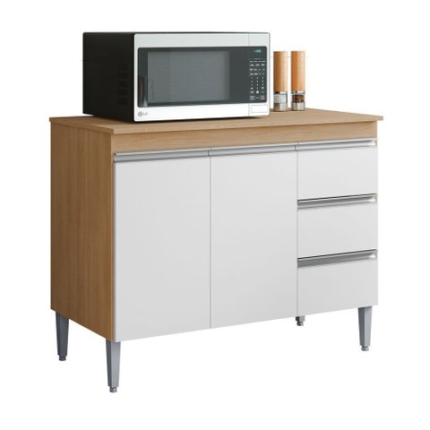 Balcão Gabinete Cozinha Andréia 100cm 2 Portas com Tampo Mdp Amêndoa/branco - Desk Design