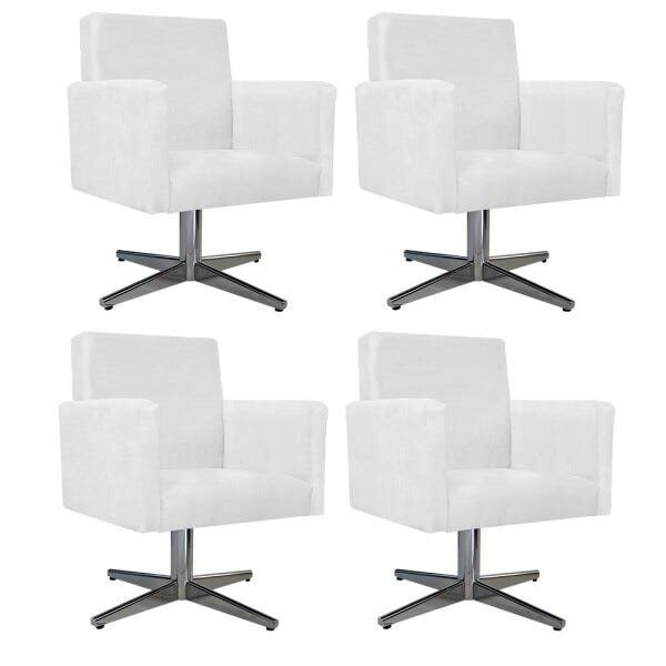 Kit 04 Poltronas Beatriz Base Giratória de Metal Suede Branco - STS Móveis - 1