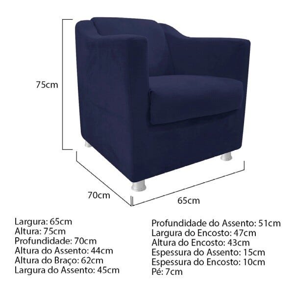 kit 04 Poltronas Decorativas Tilla Corano Azul Marinho - STS Móveis - 5