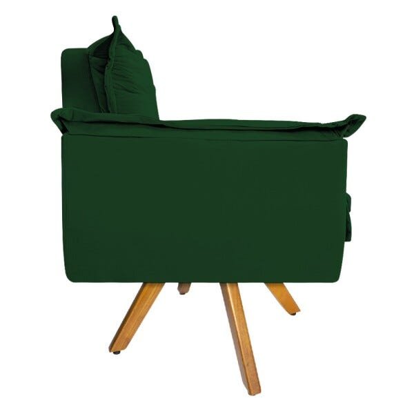 Kit 3 Poltronas Opala Base Giratória de Madeira Suede Verde - Sts Móveis - 4