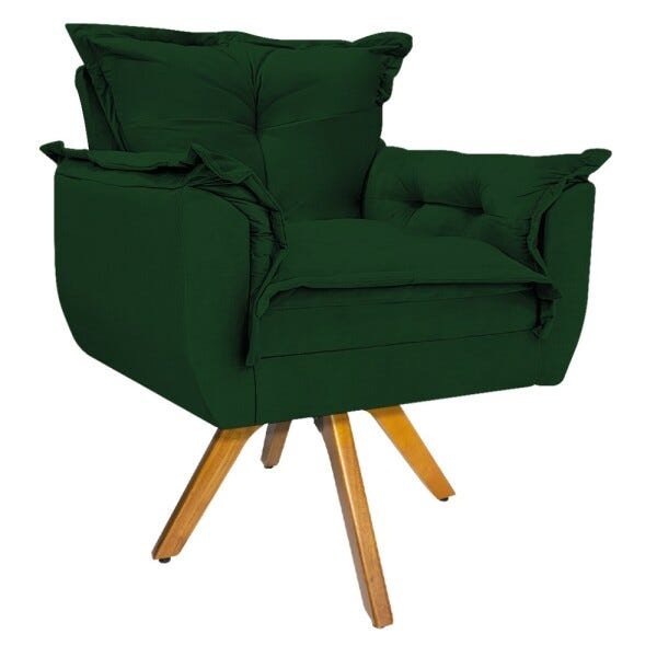 Kit 3 Poltronas Opala Base Giratória de Madeira Suede Verde - Sts Móveis - 2